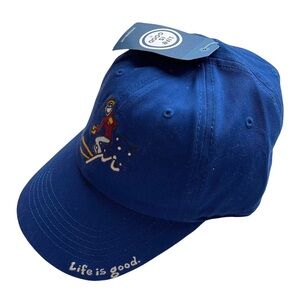 NWT Life Is Good Blue Baseball Cap hat Jake Snow sking embroidered logo New